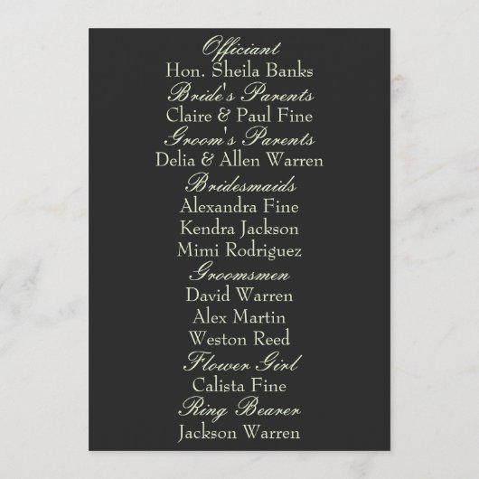 Programme de mariage victorien Sage Green (Dos)