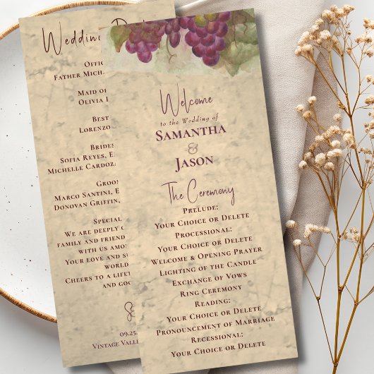 Programme de mariage vigneron élégant et rustique 