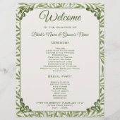 Programme de mariage vintage avec feuilles de saul (Devant)