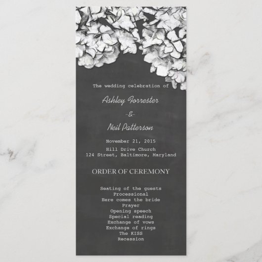 Programme de mariage vintage Chalkboard Hydrangeas (Devant)
