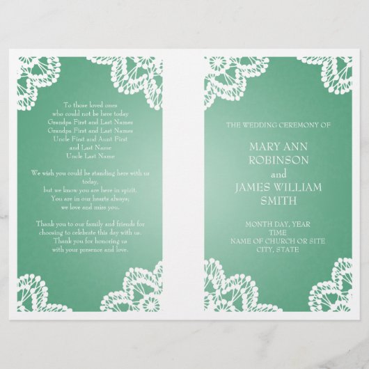 Programme de mariage Vintage dentelle Mint vert (Devant)