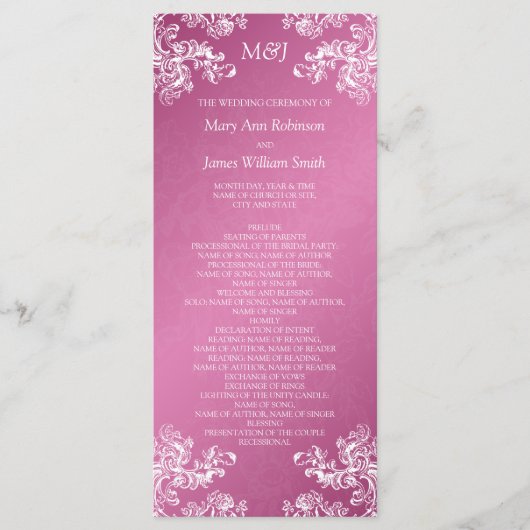 Programme de mariage Vintage Fils 2 Rose (Devant)