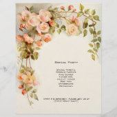Programme de mariage vintage, fleurs roses florale (Dos)