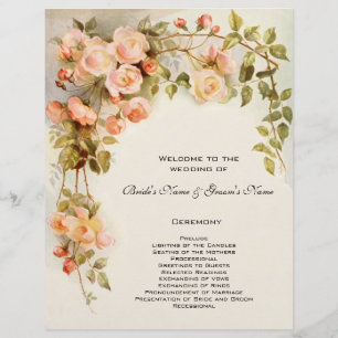 Programme de mariage vintage, Fleurs roses roses f