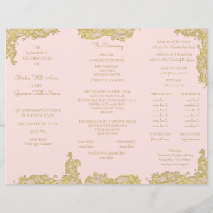 Programme de mariage vintage Gold et Pink Tri Fold