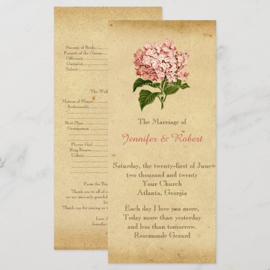 Programme de mariage vintage Hydrangea (Devant / Derrière)