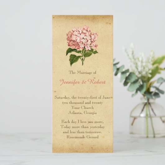 Programme de mariage vintage Hydrangea (Debout devant)