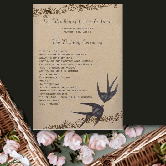 Programme de mariage vintage Love Bird Navy