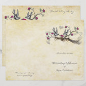 Programme de mariage vintage oiseaux fuchsia et gr (Devant / Derrière)