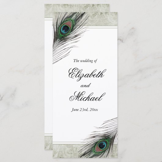 Programme de mariage vintage Peacock Feathers (Devant / Derrière)