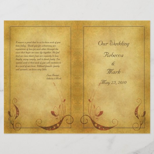 Programme de mariage vintage personnalisable (Devant)