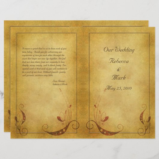 Programme de mariage vintage personnalisable (Devant / Derrière)