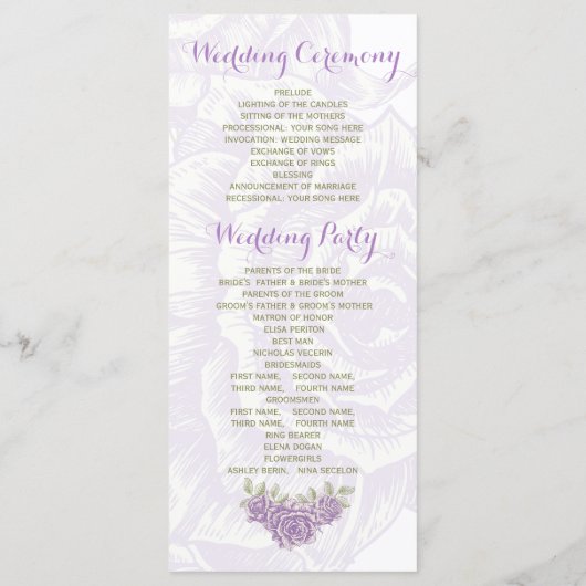 Programme de mariage vintage violet rose (Dos)