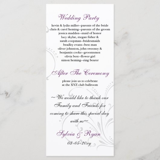 programme de mariage violet (Dos)