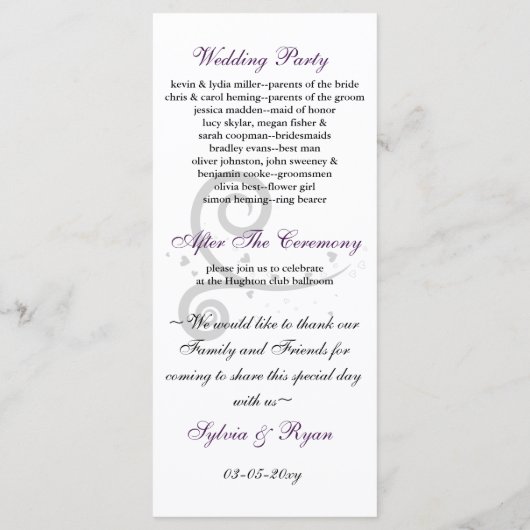 programme de mariage violet (Dos)