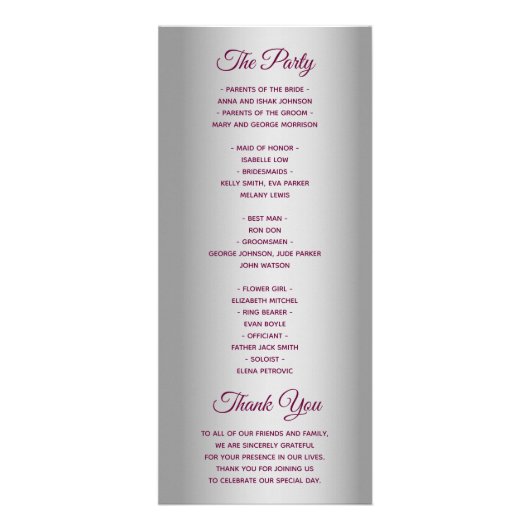 Programme de mariage violet (Dos)