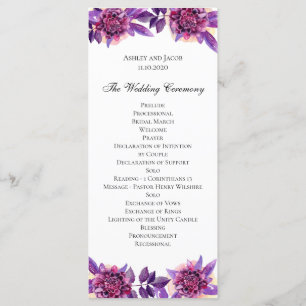 Programme de mariage violet. Cérémonie des fleurs 