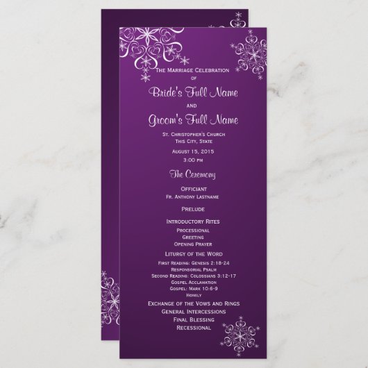 Programme de mariage violet de flocon de neige d'h (Devant / Derrière)