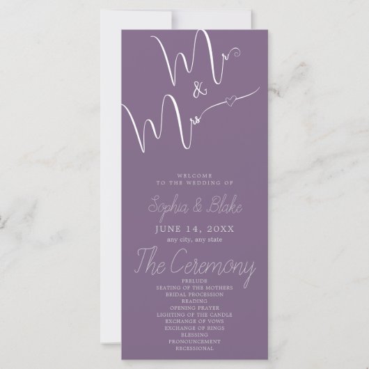 Programme de mariage violet délavé de M. et Mme Mi (Devant)