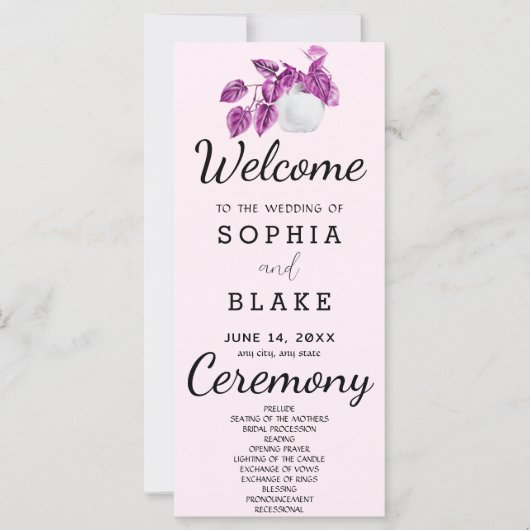 Programme de mariage violet feuilles de plantes de (Devant)