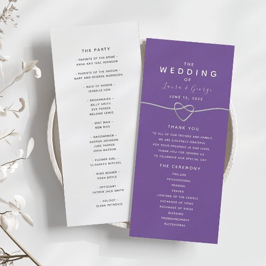 Programme de mariage violet minimaliste