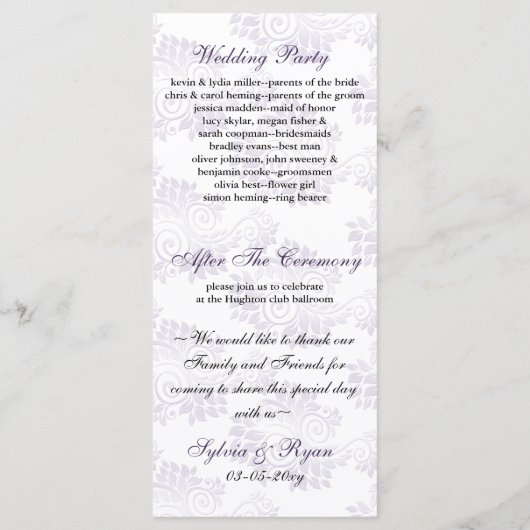 Programme de mariage violet monogramme (Dos)