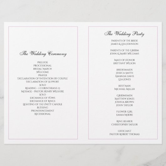 Programme de mariage violet plié. Cérémonie de l'é (Dos)