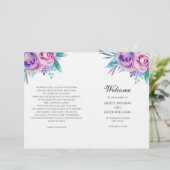 Programme de mariage violet plié. Fleurs lilas (Debout devant)