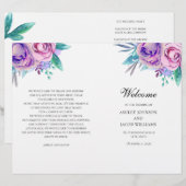 Programme de mariage violet plié. Fleurs lilas (Devant / Derrière)