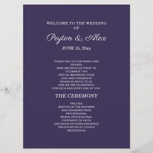 Programme de mariage violet prune recto-verso (Devant)
