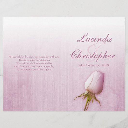 Programme de mariage violet rose bud lilac (Devant)