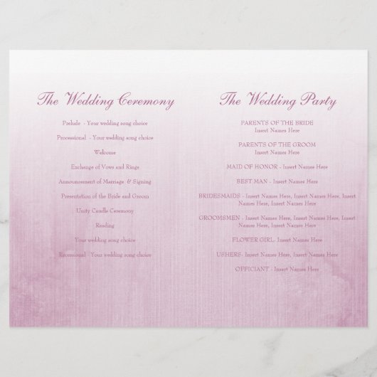 Programme de mariage violet rose bud lilac (Dos)