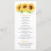 Programme de mariage Yellow Sunflower Aquarelle Fl (Dos)