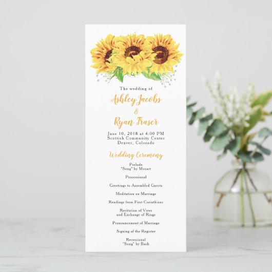 Programme de mariage Yellow Sunflower Aquarelle Fl (Debout devant)
