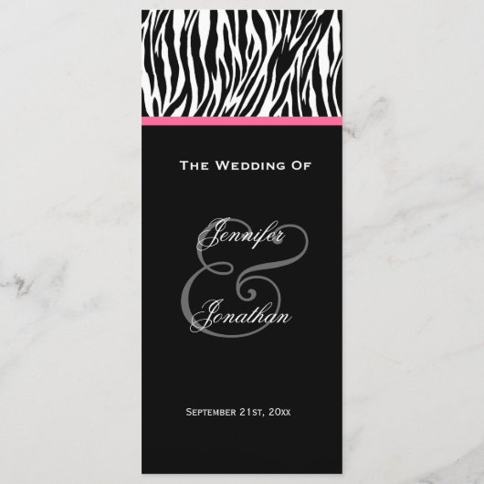 Programme de mariage Zèbre Noir et Blanc (Dos)