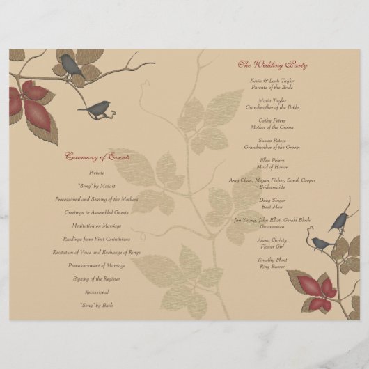 Programme de Mariages de automne pour les oiseaux  (Dos)