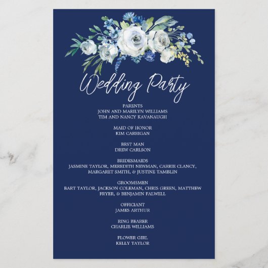 Programme de mariages d'hiver moderne Floral bleu  (Dos)