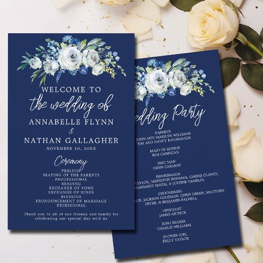 Programme de mariages d'hiver moderne Floral bleu 