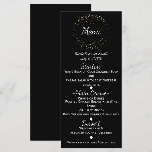 Programme de menu cercle pailleté abstrait or (Devant / Derrière)