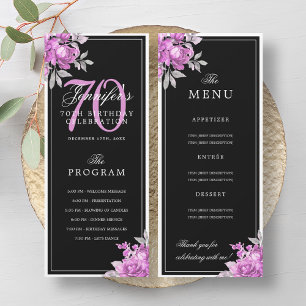 Programme de menu d'anniversaire 70 ans Fleurs ros