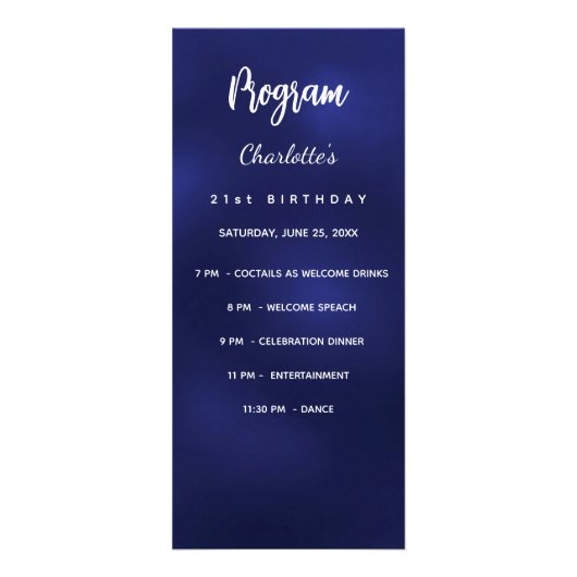 Programme de menu d'anniversaire bleu marine blanc (Dos)