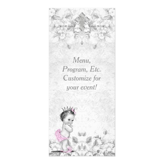 Programme de menu de baptême gris rose vintage (Devant)