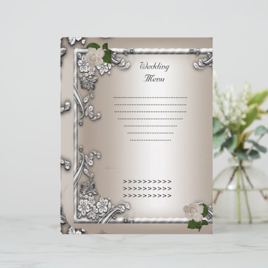 Programme de menu de mariage Crème Rose Blanche (Debout devant)