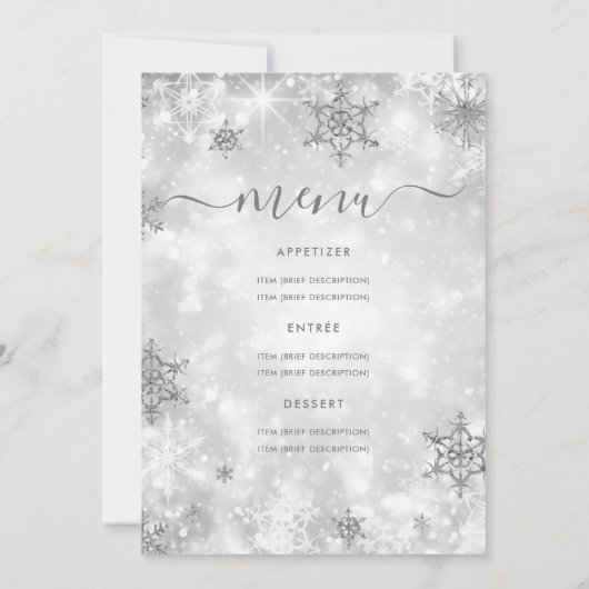 Programme de menu de mariage d'hiver en argent de  (Dos)