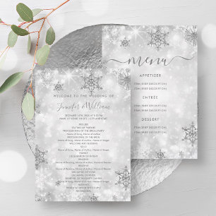 Programme de menu de mariage d'hiver en argent de 