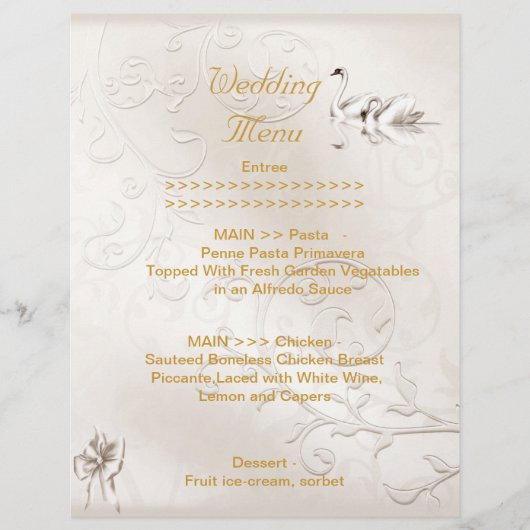 Programme de menu de mariage ensemble de cygnes cr (Devant)