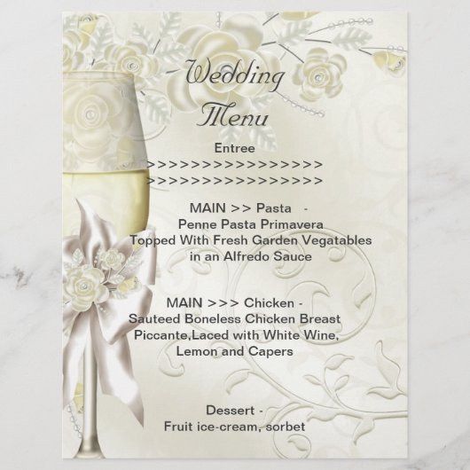 Programme de menu de mariage or crème perle floral (Devant)
