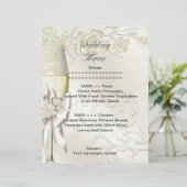 Programme de menu de mariage or crème perle floral (Debout devant)