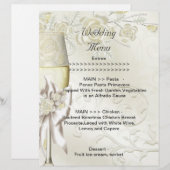 Programme de menu de mariage or crème perle floral (Devant / Derrière)