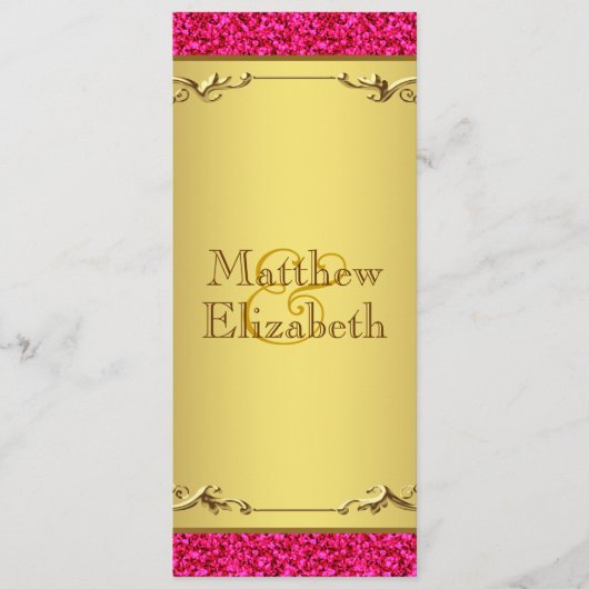 Programme de menu de mariage rose chaud et or (Devant)